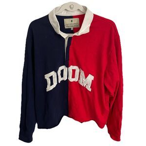 Gas Drawls MF DOOM Rugby Shirt XL Navy Blue Red Longsleeve Cotton Collared